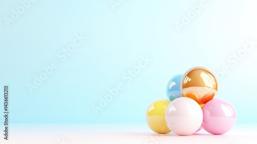 Pastel colored spheres, minimalist design