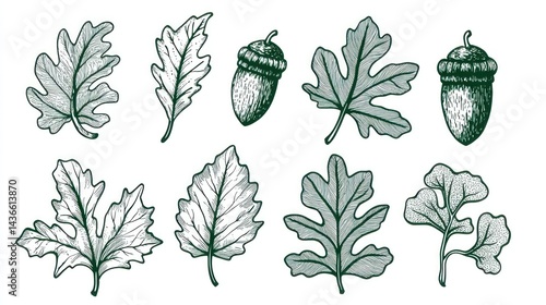 Autumn leaves and acorns illustration; fall nature design for seasonal projects