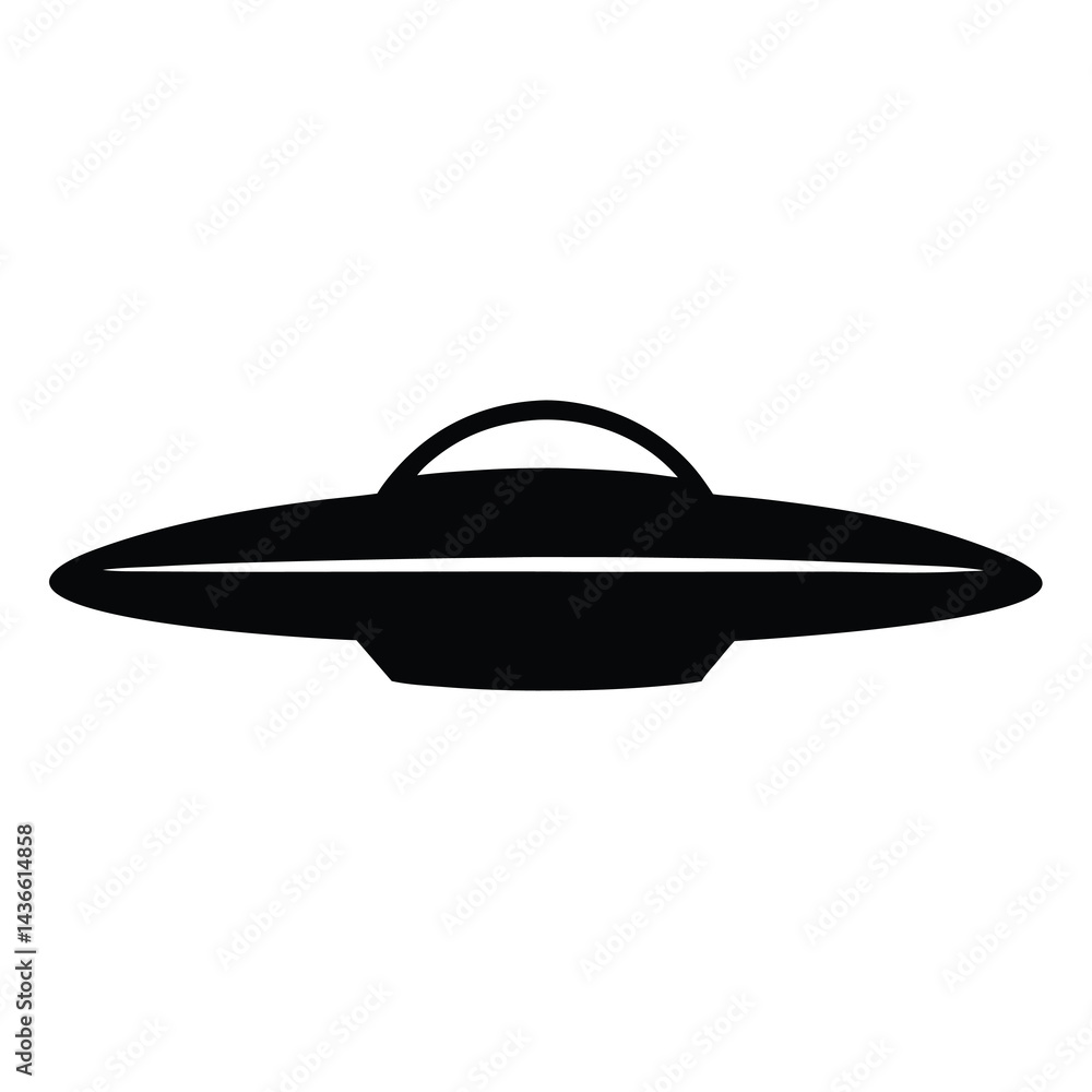 Simplified silhouette of a classic flying saucer, an iconic symbol of extraterrestrial life Simplified silhouette of a classic flying saucer, an iconic symbol of extraterrestrial life