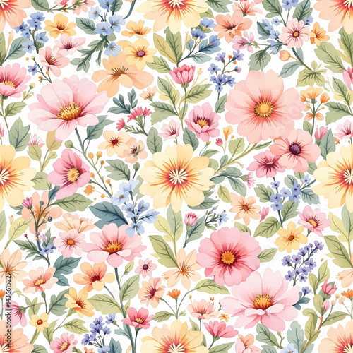 Seamless Watercolor Flower Background Pattern