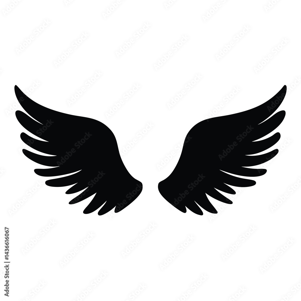 Elegant Silhouette of Symmetrical Angel Wings on a White Background Illustration Elegant Silhouette of Symmetrical Angel Wings on a White Background Illustration