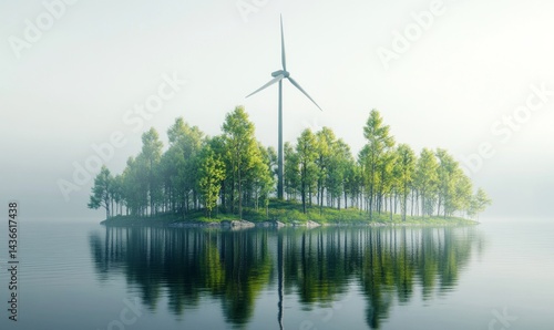 Obraz na płótnie Eco-friendly turbine, serene island landscape. w salonie