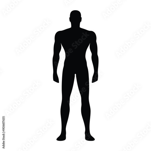 Full body black silhouette of a muscular man standing facing forward