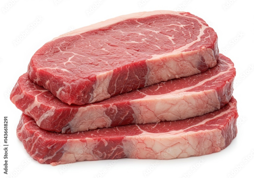 Fototapeta premium Stack of raw steaks isolated on white background