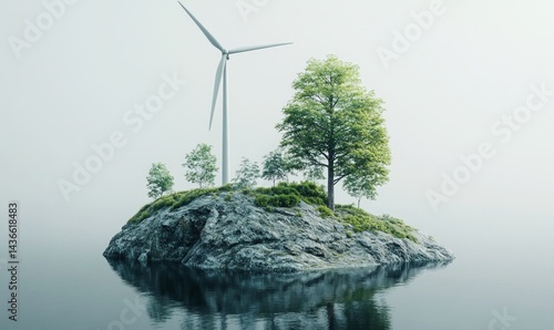 Obraz na płótnie Green energy: turbine, trees, island. w salonie