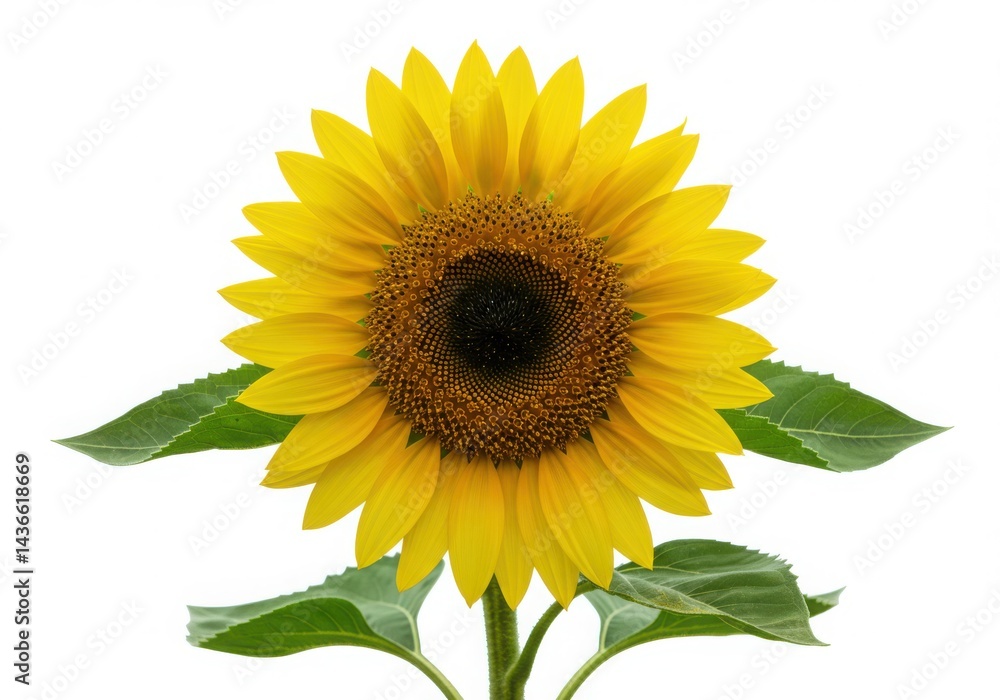 Obraz premium A sunflower with leaves isolated on white background