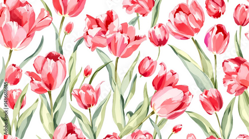 Watercolor beautiful tulips seamless pattern.
