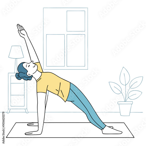 Woman Practicing Yoga in a Home Setting Vector Illustration

