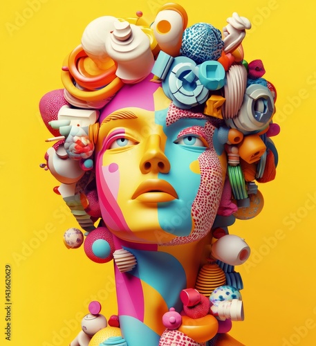 Obraz na płótnie Pop art surreal sculpture on yellow. w salonie