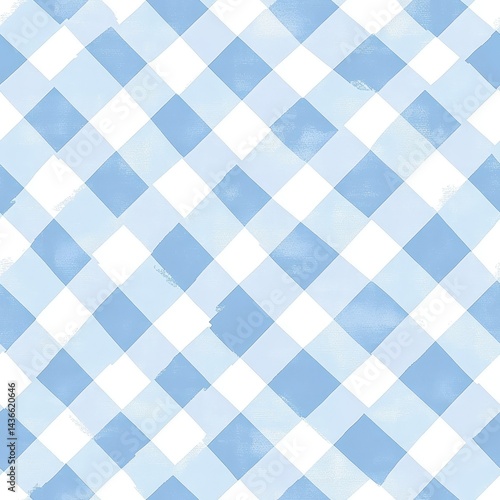 Blue watercolor gingham seamless checkered pattern