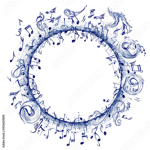 Obraz na płótnie PNG Circle frame of music drawing sketch pattern. w salonie