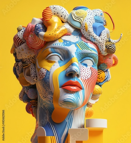 Obraz na płótnie Statue head, objects, pop art style. w salonie