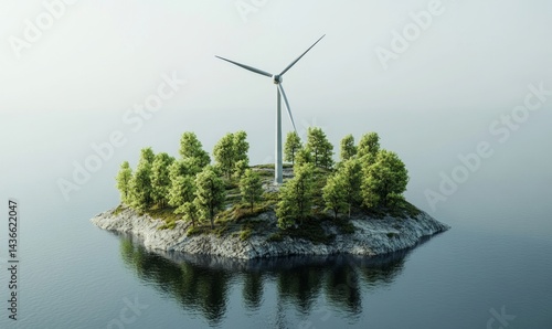 Obraz na płótnie Wind turbine rendering, eco-friendly island. w salonie