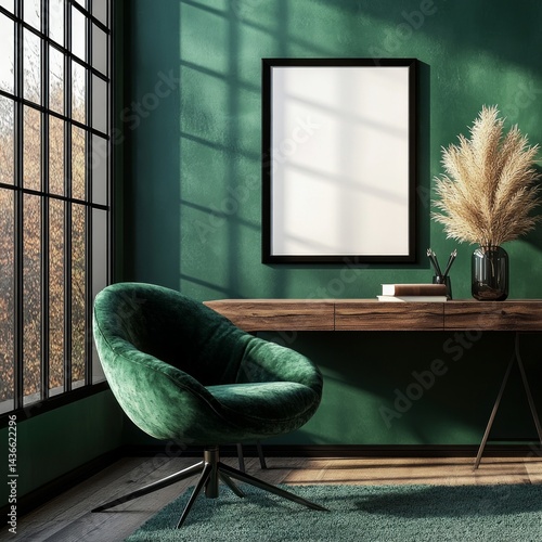 Obraz na płótnie Working space mockup: poster, chair, desk. w salonie