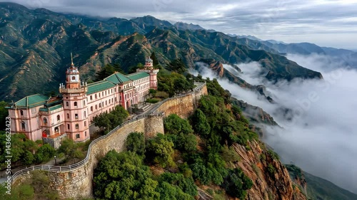 Wallpaper Mural Majestic mountaintop palace, nestled amidst a misty landscape Torontodigital.ca