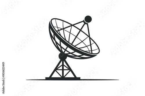 Satellite Dish Illustration In Black And White For Telecommunications And Technology Designs Simple Space Communication Technology Icon