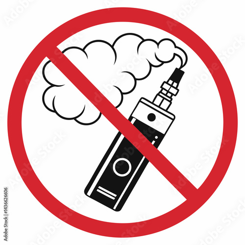 No vaping sign with an illustration of an electronic cigarette and vapor in a prohibition circle