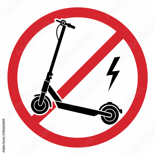No electric scooters warning sign in red and black colors on a white background