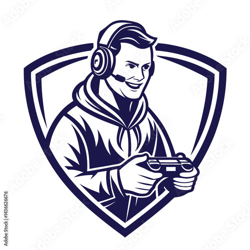 Happy gamer with headphones and controller