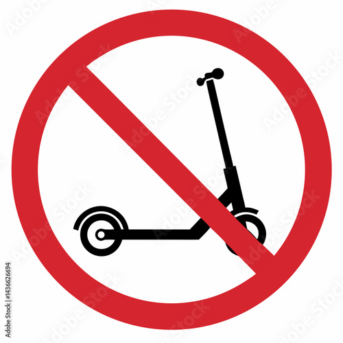 No scooters allowed sign featuring electric scooter icon within red circle on white background