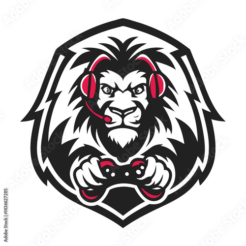 Lion Gaming Mascot Holding Controller