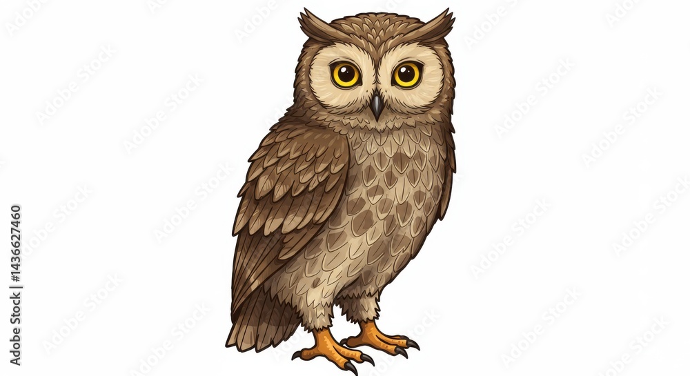 Obraz premium Illustration of a brown owl isolated on white background