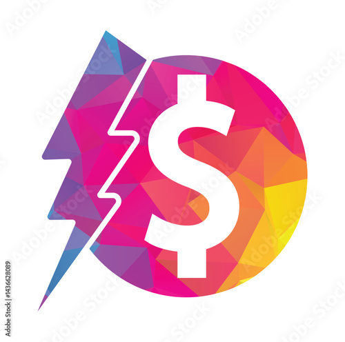 Thunder Money logo vector template. flash dollar logo design icon vector illustration.