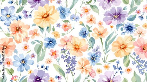 Seamless Watercolor Flower Background Pattern