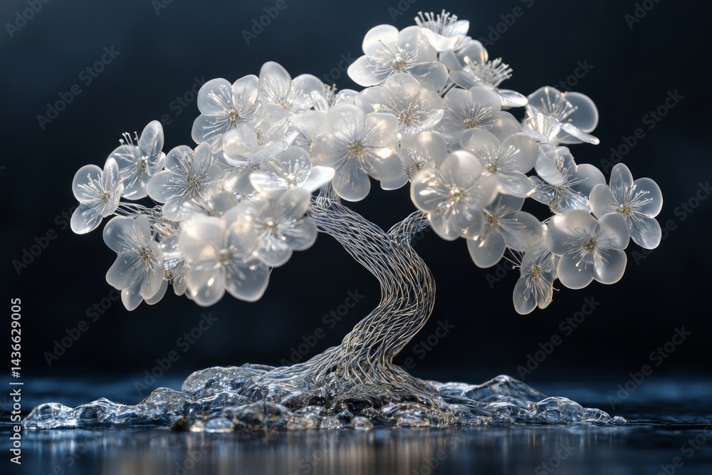 Intricate wire tree, soft shadows.