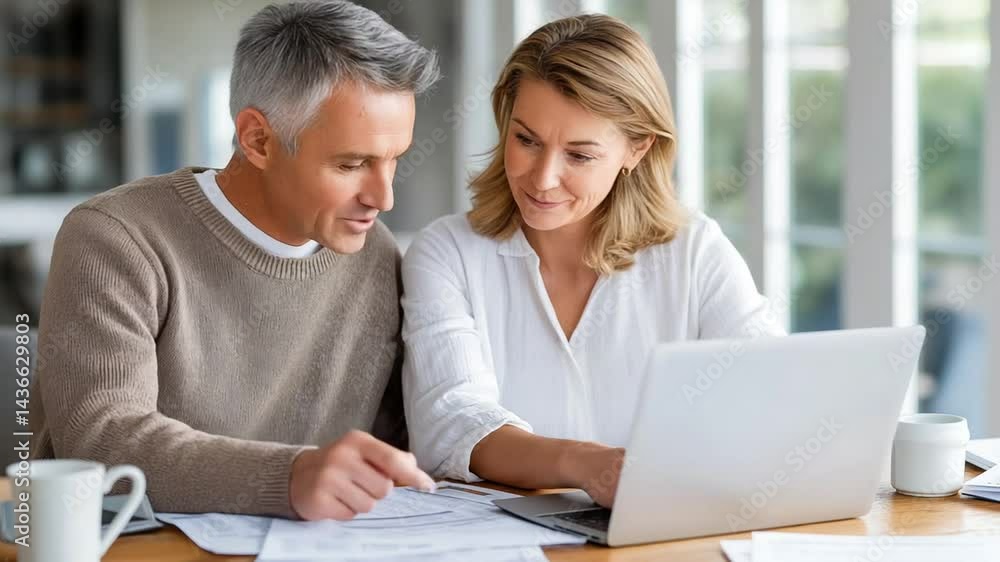 Cozy home office teamwork on tax forms by husband and wife Cozy home office teamwork on tax forms by husband and wife