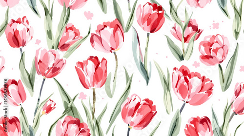 A Tulips print with a variety of colors and shapes. Flower pattern Background, Watercolor Tulips