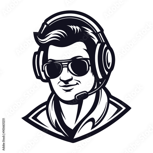 Focused Gamer with Headphones and Headset