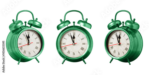 Obraz na płótnie set collection retro clock, watch, pointer clock, Green color alarm clock on isolated white background close up w salonie