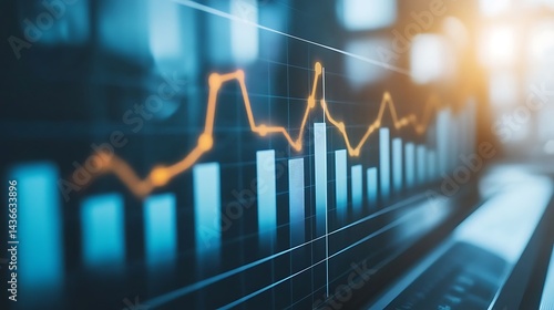 Profit trend insights highlighted through modern graph lines and glowing bar chart representation image