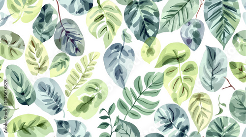 Watercolor leaves seamless pattern with colorful flowers , leaves and branches