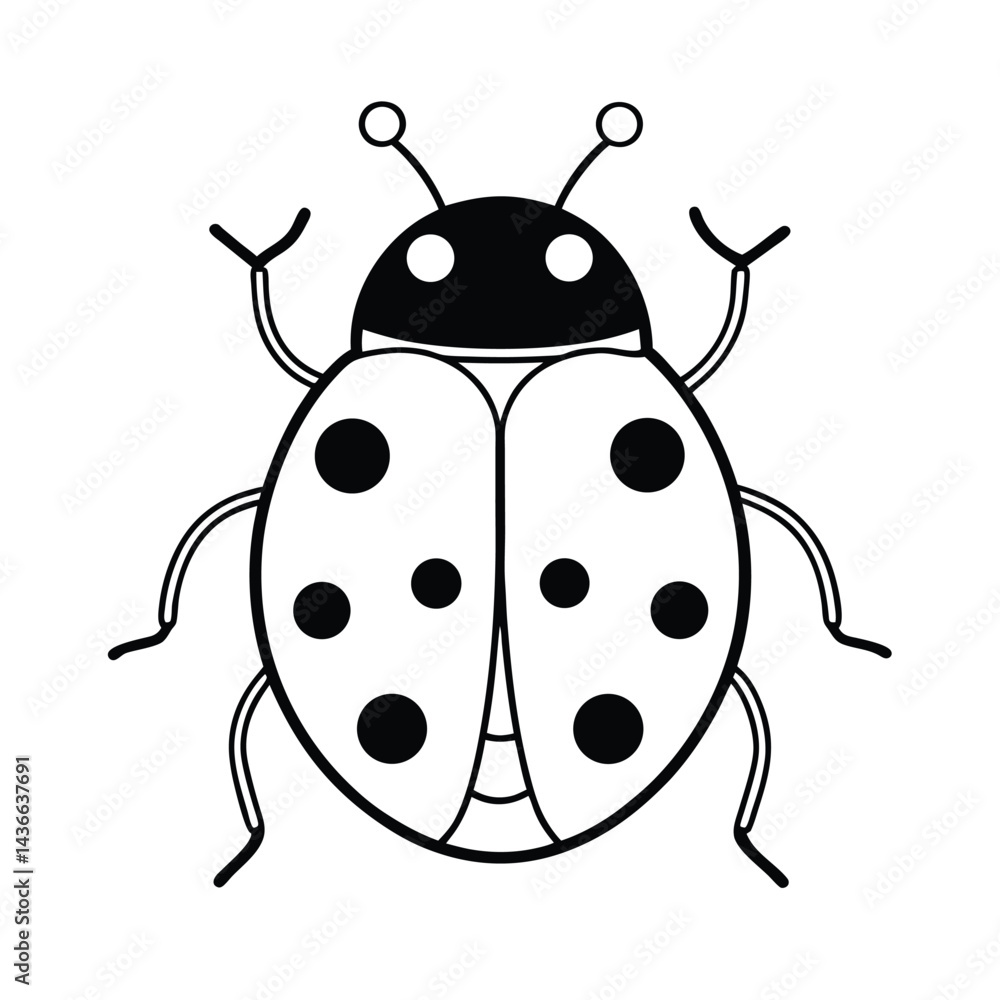 Obraz premium Simple graphic illustration of a black and white ladybug with spots isolated on white background