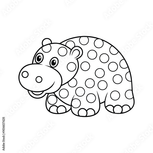 Cartoon hippo with polka dots line art illustration for childrens coloring book or educational materials