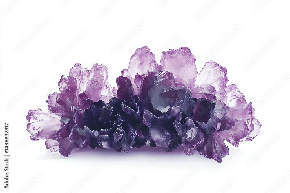 Fototapeta premium A digital render of a purple crystal cluster, isolated on a white background.