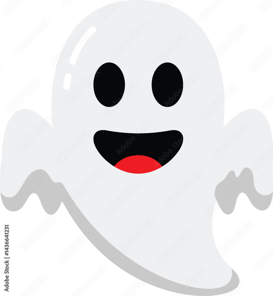 Cute happy ghost character with black eyes and red tongue smiling vector illustration design Cute happy ghost character with black eyes and red tongue smiling vector illustration design