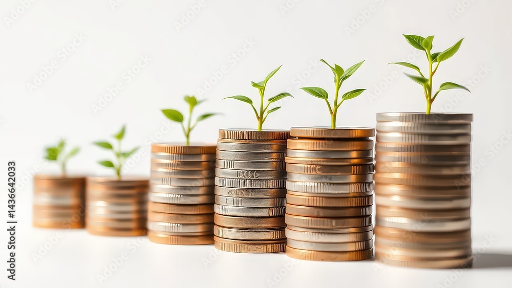 Money growth Saving money. Upper tree coins to shown concept of growing business Money growth Saving money. Upper tree coins to shown concept of growing business