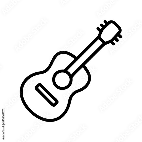 Simple line drawing of a classical guitar instrument with strings and tuning pegs shown clearly