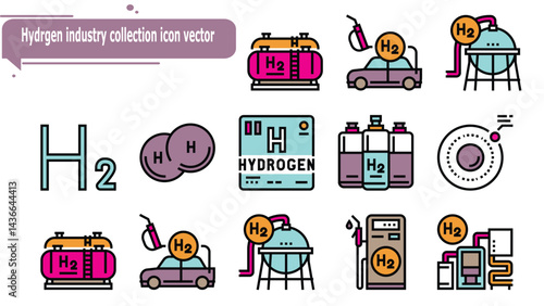 Hydrgen industry collection icon vector