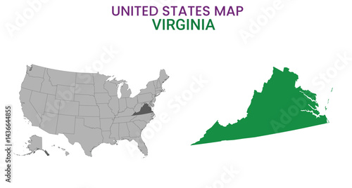 Virginia map of USA state. Virginia map vector illustration. Virginia vector map on white background.
