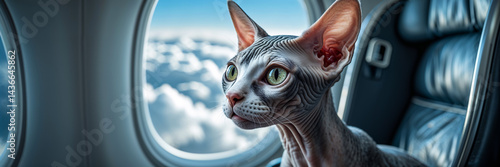 Obraz na płótnie cute Canadian Sphynx cat on the plane near the window w salonie