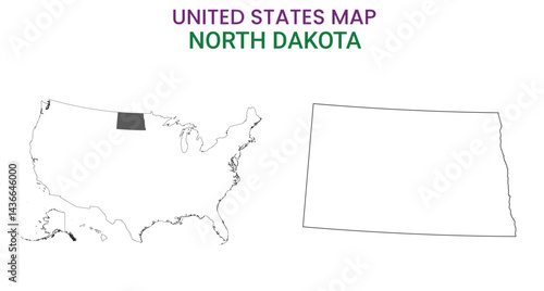 North Dakota map of USA state. North Dakota  map vector illustration. North Dakota  vector map on white background.