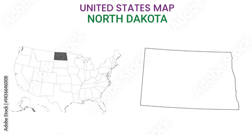 North Dakota map of USA state. North Dakota  map vector illustration. North Dakota  vector map on white background.