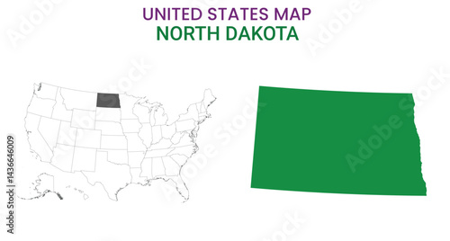 North Dakota map of USA state. North Dakota  map vector illustration. North Dakota  vector map on white background.