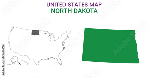 North Dakota map of USA state. North Dakota  map vector illustration. North Dakota  vector map on white background.