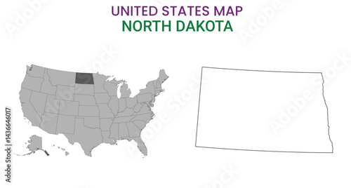 North Dakota map of USA state. North Dakota  map vector illustration. North Dakota  vector map on white background.