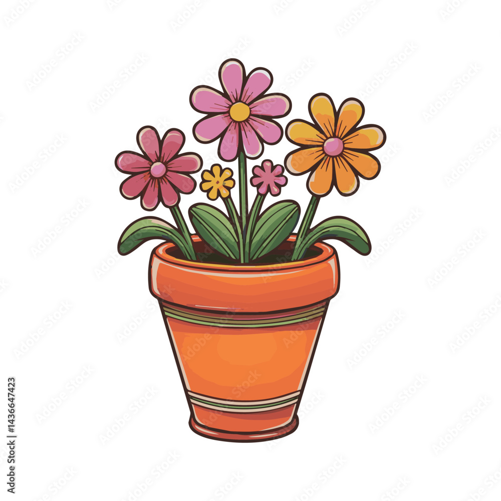 Vibrant colorful flowers in a terracotta pot spring garden illustration cute home pink plant bloom happy decor image Vibrant colorful flowers in a terracotta pot spring garden illustration cute home pink plant bloom happy decor image